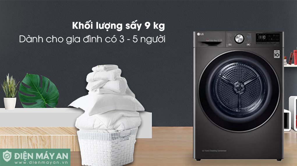 Máy Sấy Bơm Nhiệt LG 9 Kg DVHP09B - khối lượng sấy